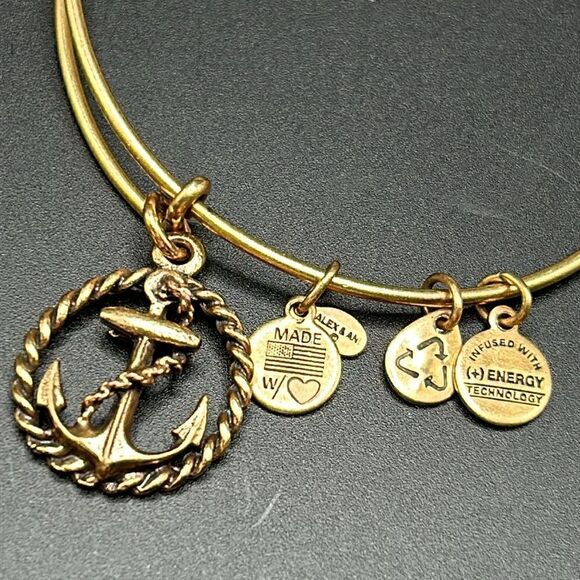 Alex and Ani A09EB169RG Nautical Anchor Charm Bangle Rafaelian Gold Bracelet - Picture 2 of 2